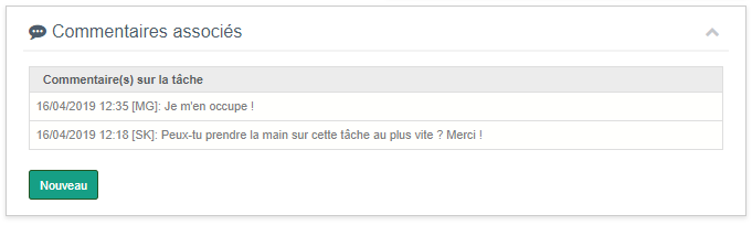 Commentaire associé à une tâche